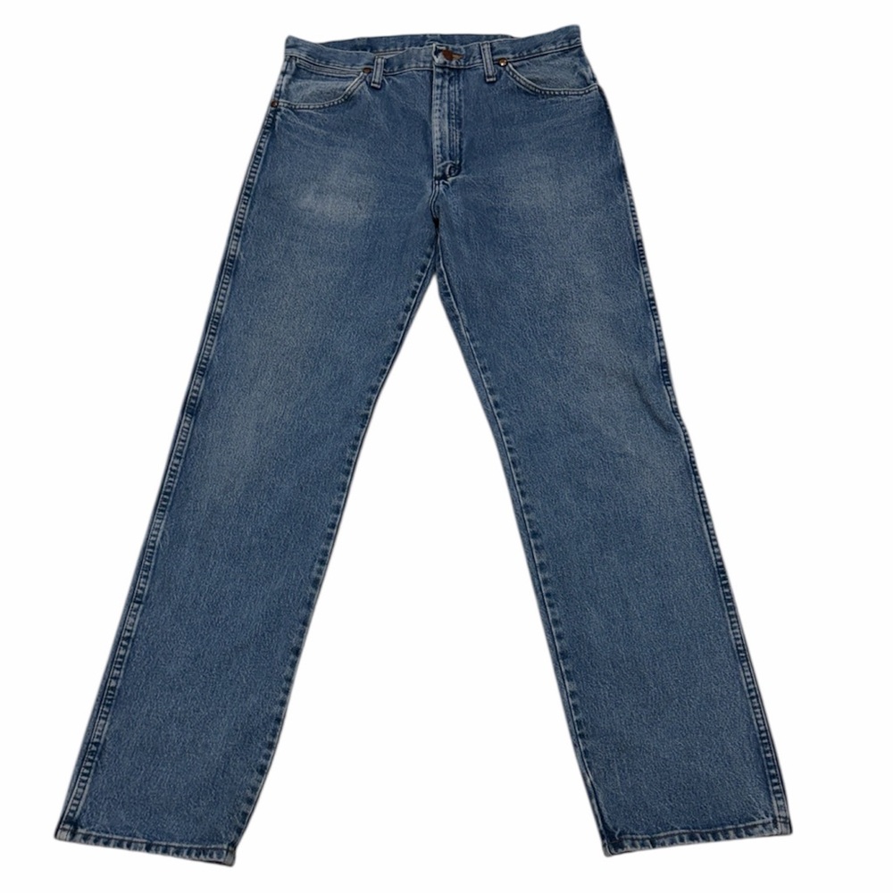 Wrangler Western Denim Blue Jeans Durable 100% Cotton Straight Leg Size 34x30